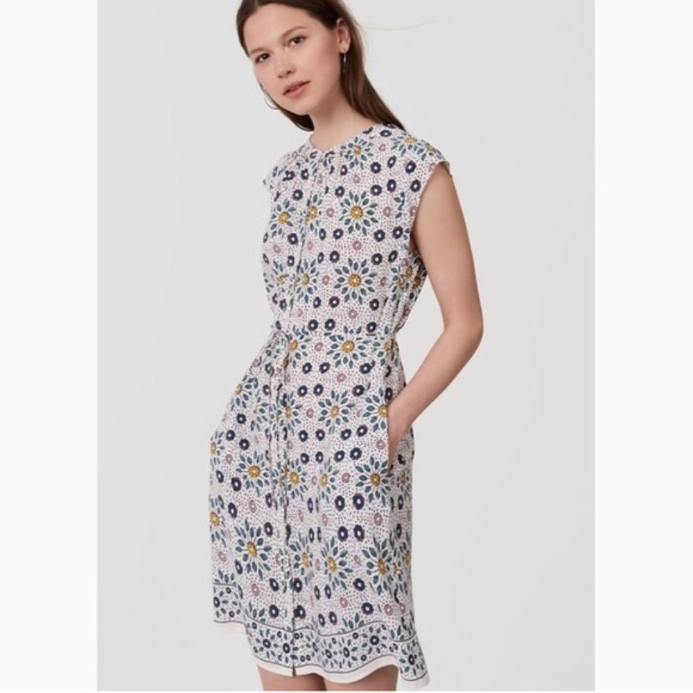 LOFT Painterly Floral Flutter Shirtdress